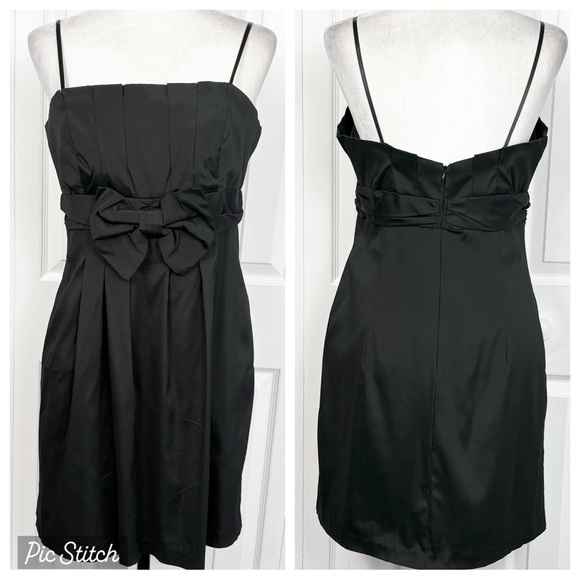NWT Betsy & Adam Formal Black Bow Front Empire Waist Cocktail Dress 14 - Picture 1 of 16